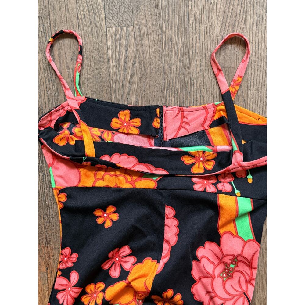 Vintage 60s Floral Maxi Dress | Mod Psychedelic Black Pink Orange Sundress | S - Picture 10 of 10